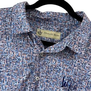 Donald Ross Sport Polo Shirt Mens XL Blue Abstract Print Golf Performance